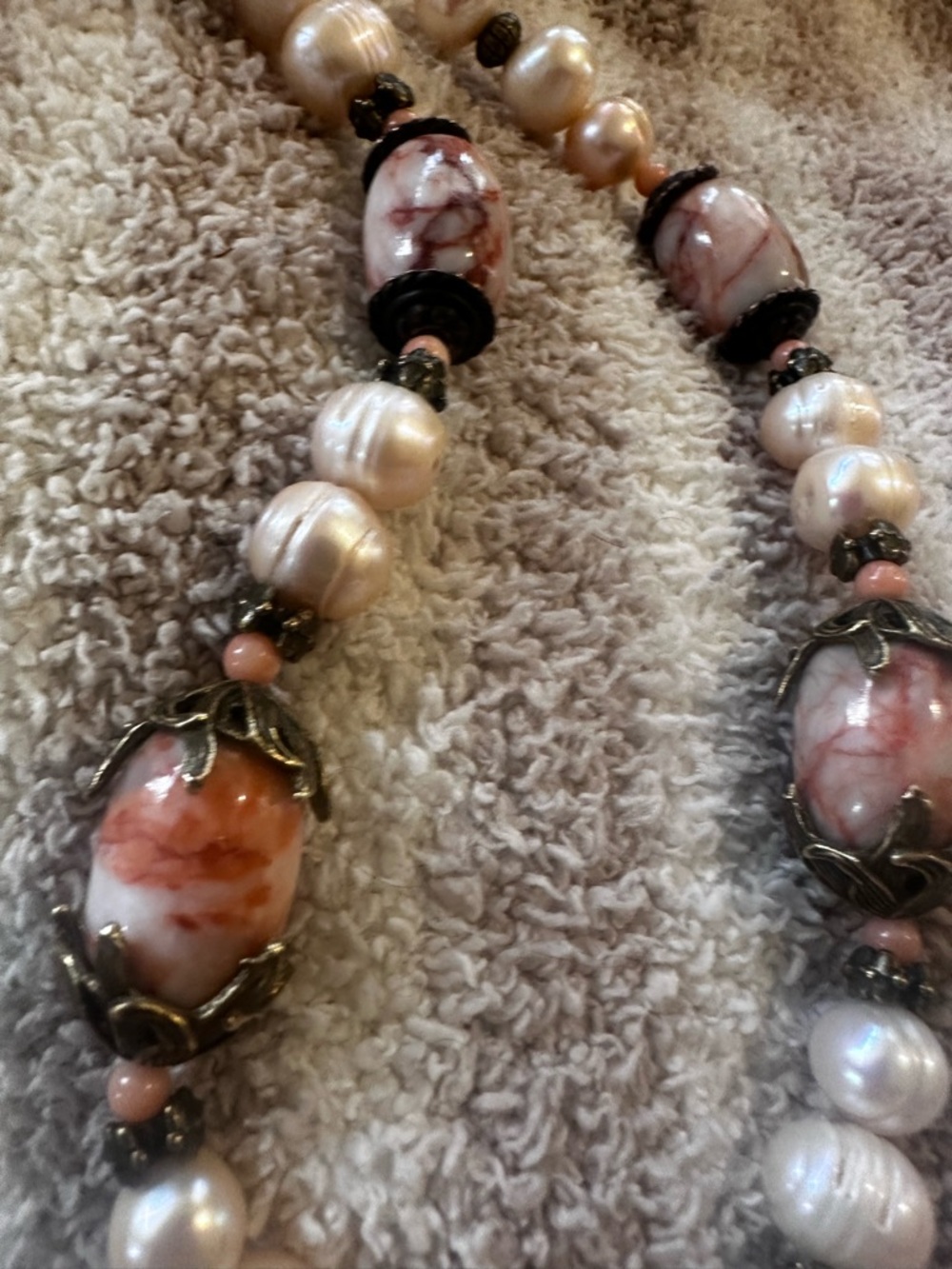Artisan Pink Pearl and Peach Coral Necklace - Women Jewelry - Picture 8 of 13